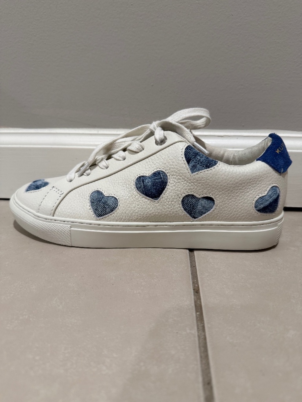 Kurt Geiger Lane Love White Denim Heart Sneakers